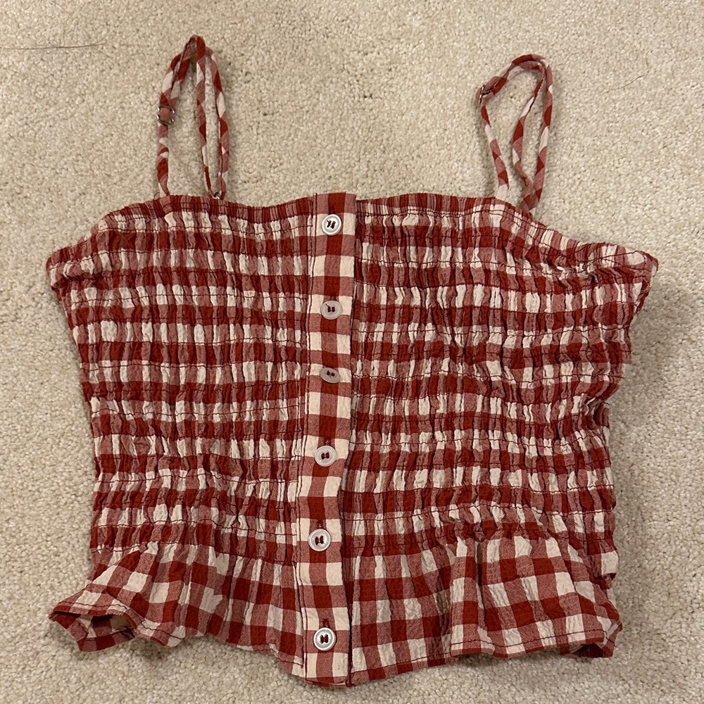ZARA Red Checkered Crop Top